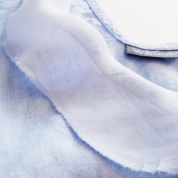 ๐ทSm. WILLI SMITH Blue Linen Ruffle Tank Top - Picture 5 of 6